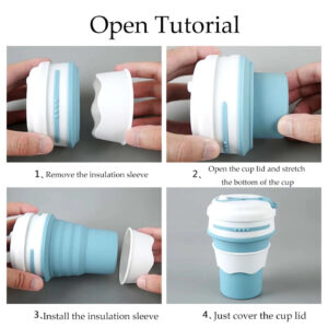 Portable, Reusable, Silicone Coffee Cup with Lid, strew Leakproof & BPA-Free